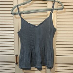 Express Women's V-Neck Pleated Spaghetti Strap Flowy Tank Top - Slate Blue